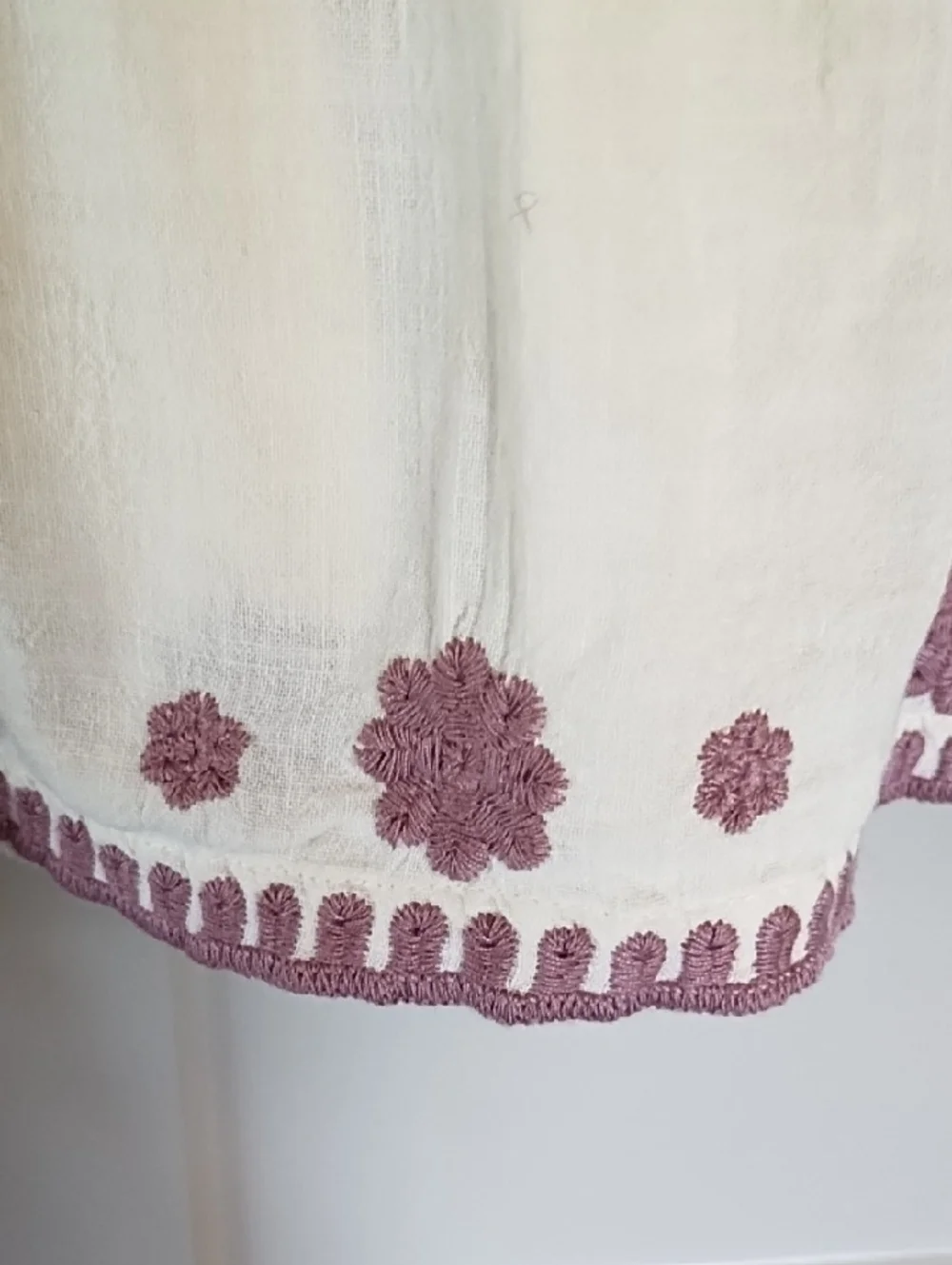 Embroidered Ruffle Cotton Blouse - Cream with Mauve Detail - Picture 5 of 7